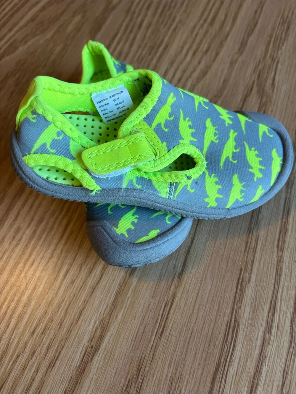 Kids Neon Green Dinosaur Water Shoes - Gray